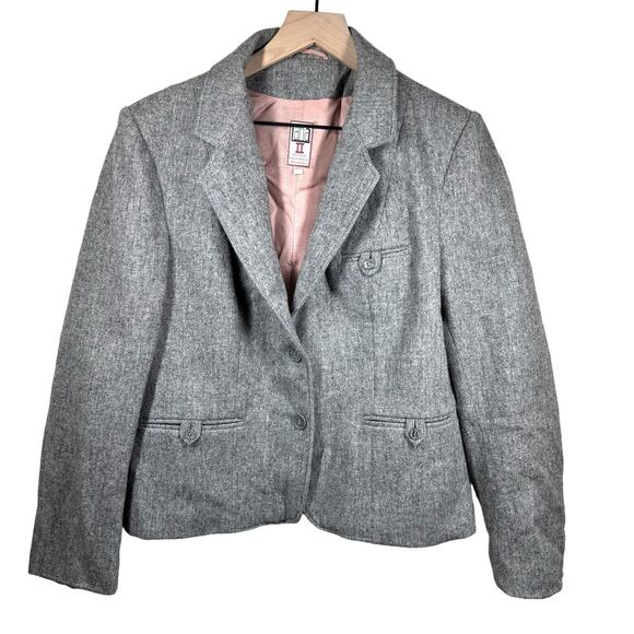 VINTAGE Virgin Wool Blazer Size 13/14 Dark Academia Collegiate Feminine Tweed - Picture 1 of 11